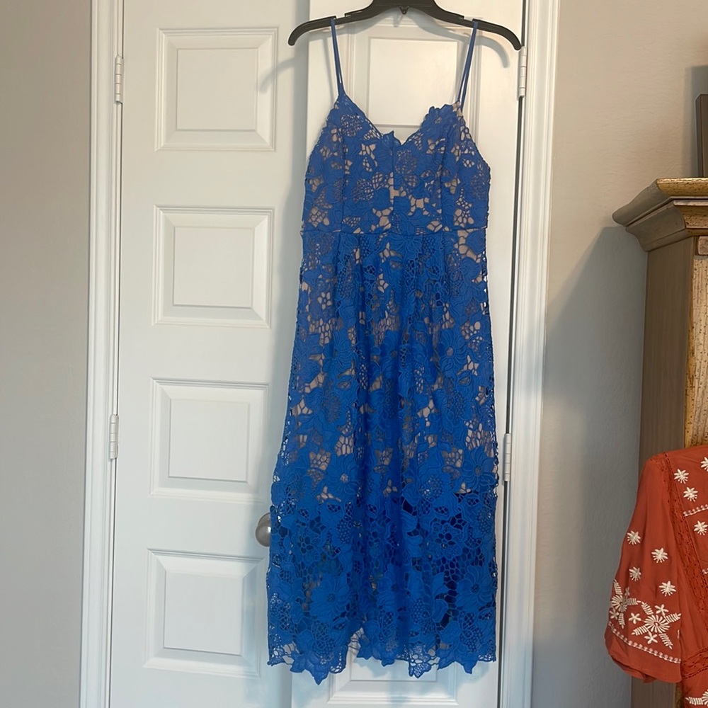 Blue Lace-Like Midi Dress